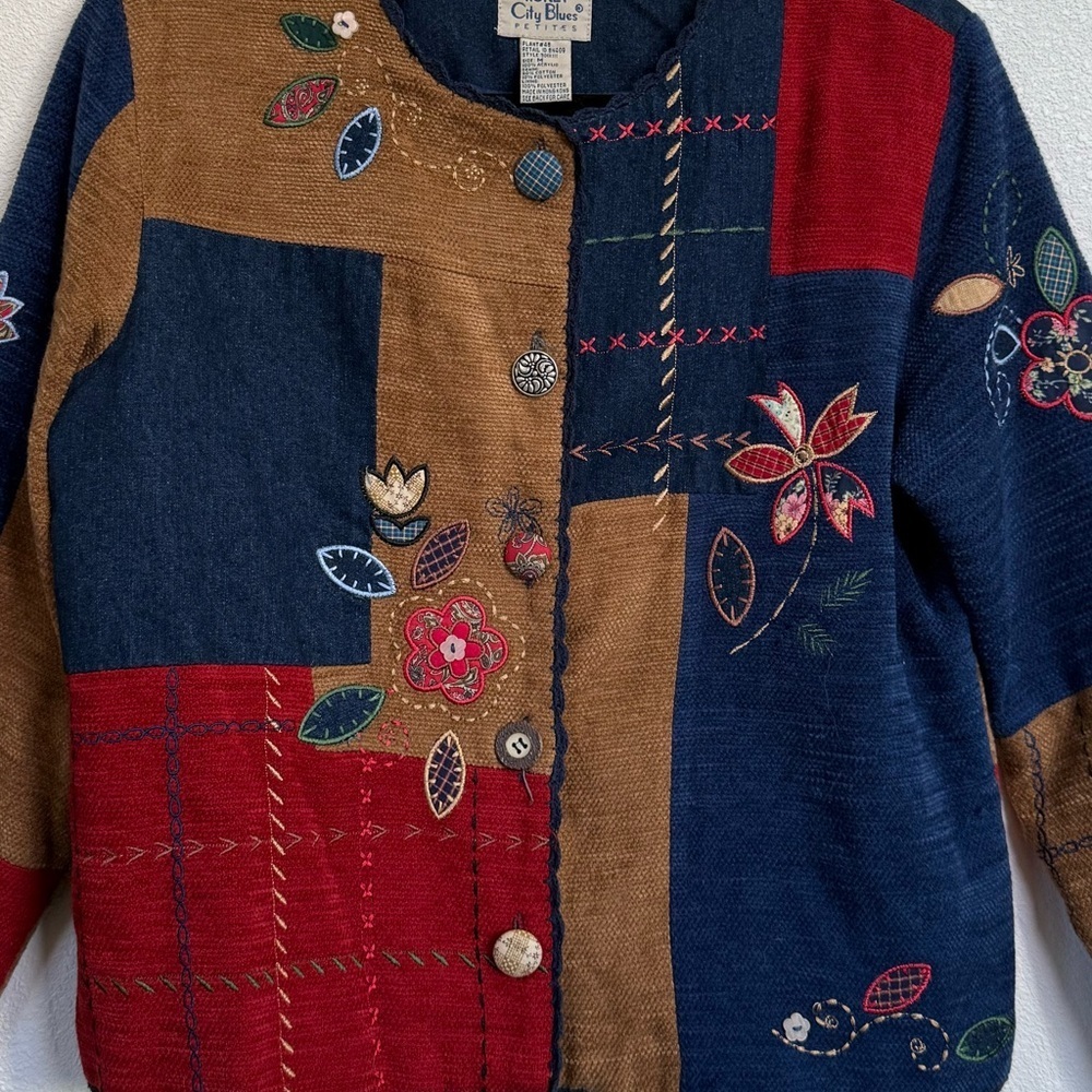 Vintage Jacket with Flowers Patches size PM - Picture 8 of 8